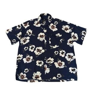 ABERCROMBIE & FITCH Mens Floral Button Up Shirt Large Oversized Navy Blue Summer